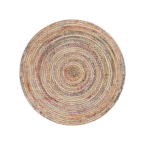 Rugsotic Carpets Hand Braided Cotton & Jute 3'x3' Round Area Rug Contemporary Light Multicolor DCJ111