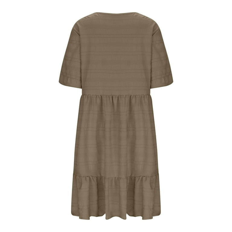 plus size brown summer dress Soomlon Brown Dress for Women Plus Size Short Sleeve Drawstring Maxi Dresses Summer Pleated Dress Casual Weekend Dress, Women's, Size: XL