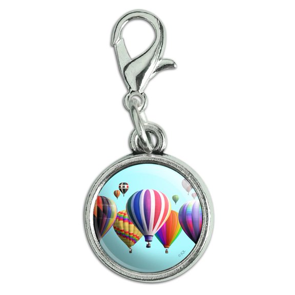 Hot Air Balloons Lined Up Antiqued Bracelet Pendant Zipper Pull Charm with Lobster Clasp