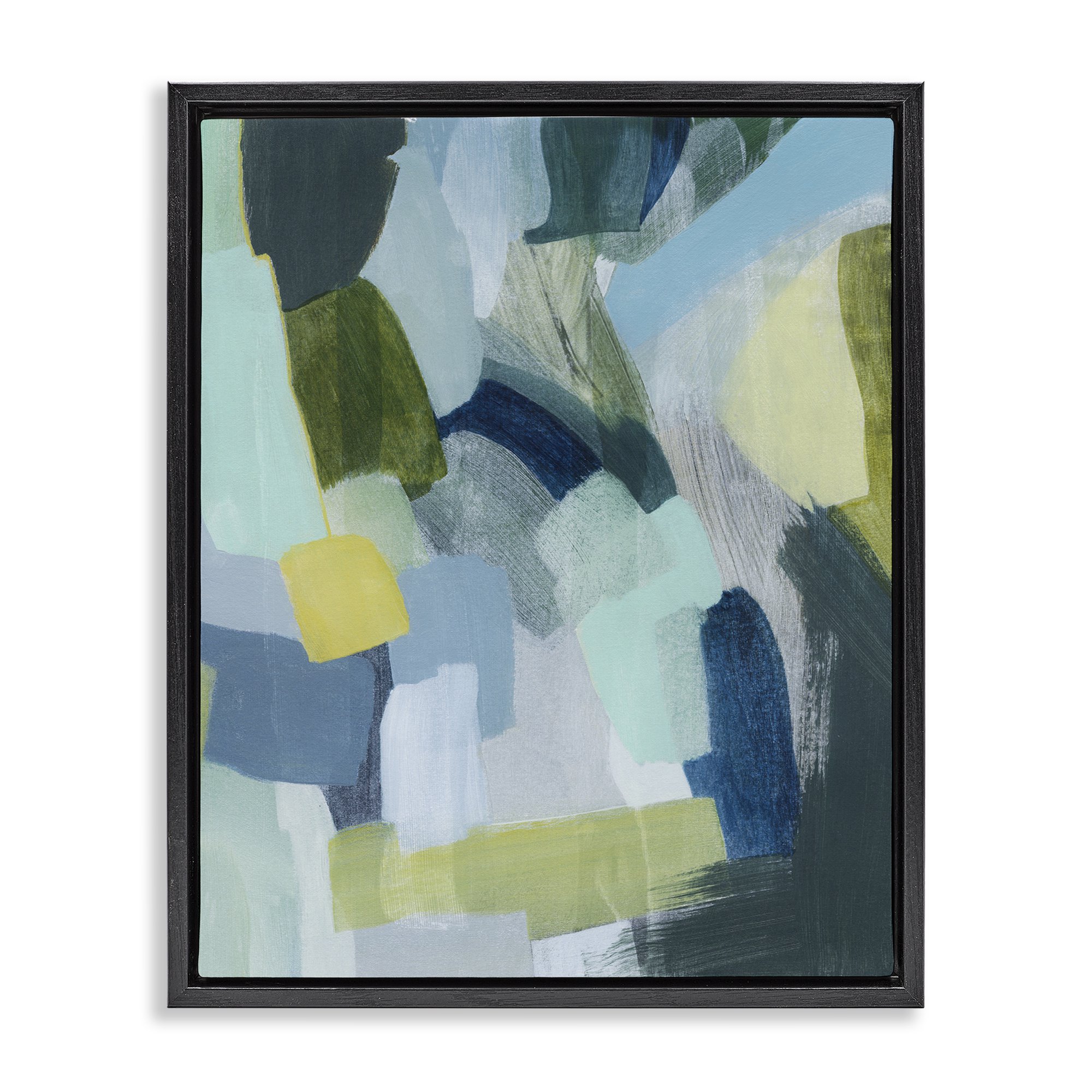 Stupell Industries Layered Green Paint Strokes Abstract Painting Black Floater Framed Canvas Art Print Wall Art 17 x 21