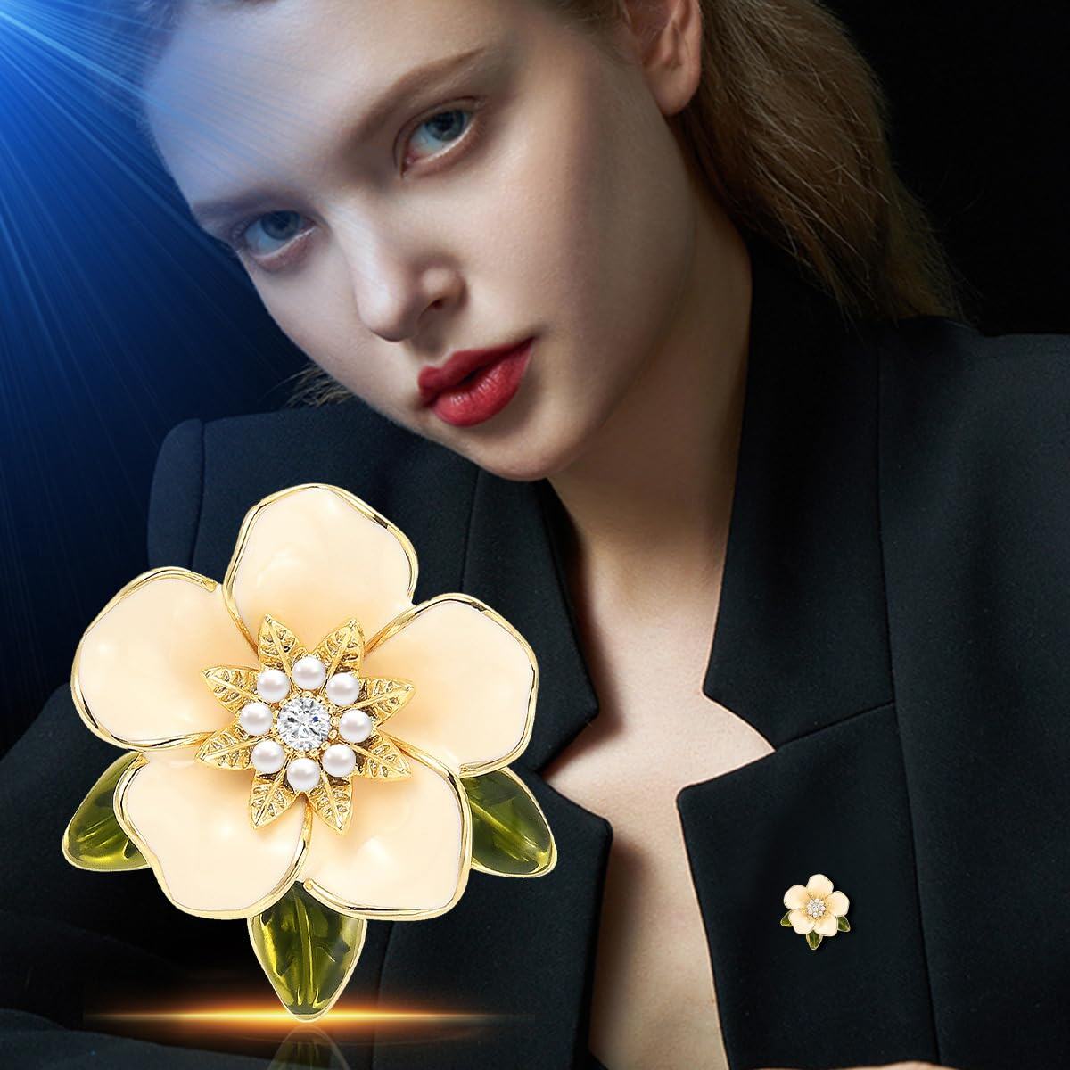 Gardenia Flower Brooch Pin – White Floral Jewelry for Women