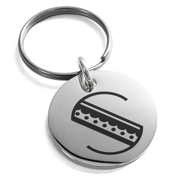 Stainless Steel Letter S Initial Metro Retro Monogram Engraved Small Medallion Circle Charm Keychain Keyring
