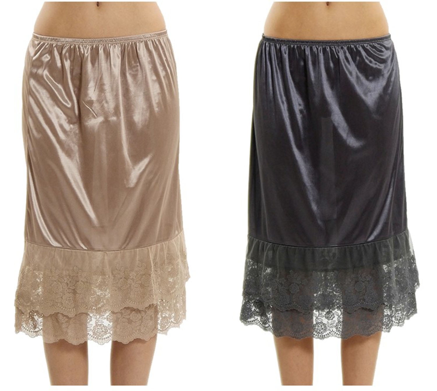 Melody Women's Long Double Layered Lace Satin Skirt Extender