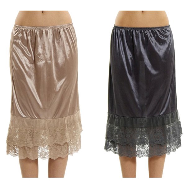 Women's Long Double Layered Lace Satin Skirt Extender Underskirt Half