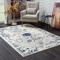 thumbnail image 1 of homeroots home decor 390146 5’ x 8’ Navy Blue Distressed Floral Area Rug, 1 of 1
