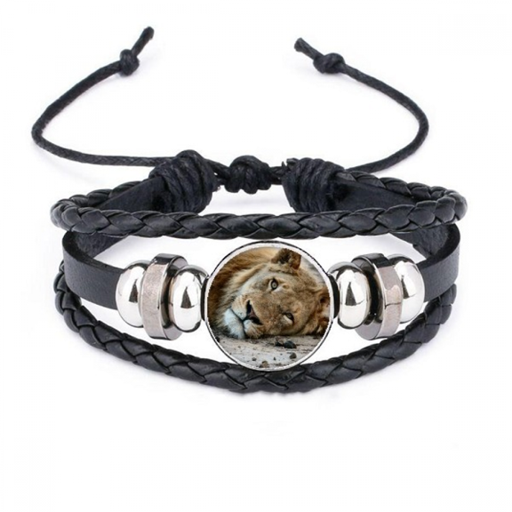 m Animal Lion Bracelet Braided Leather Woven Rope Wristband