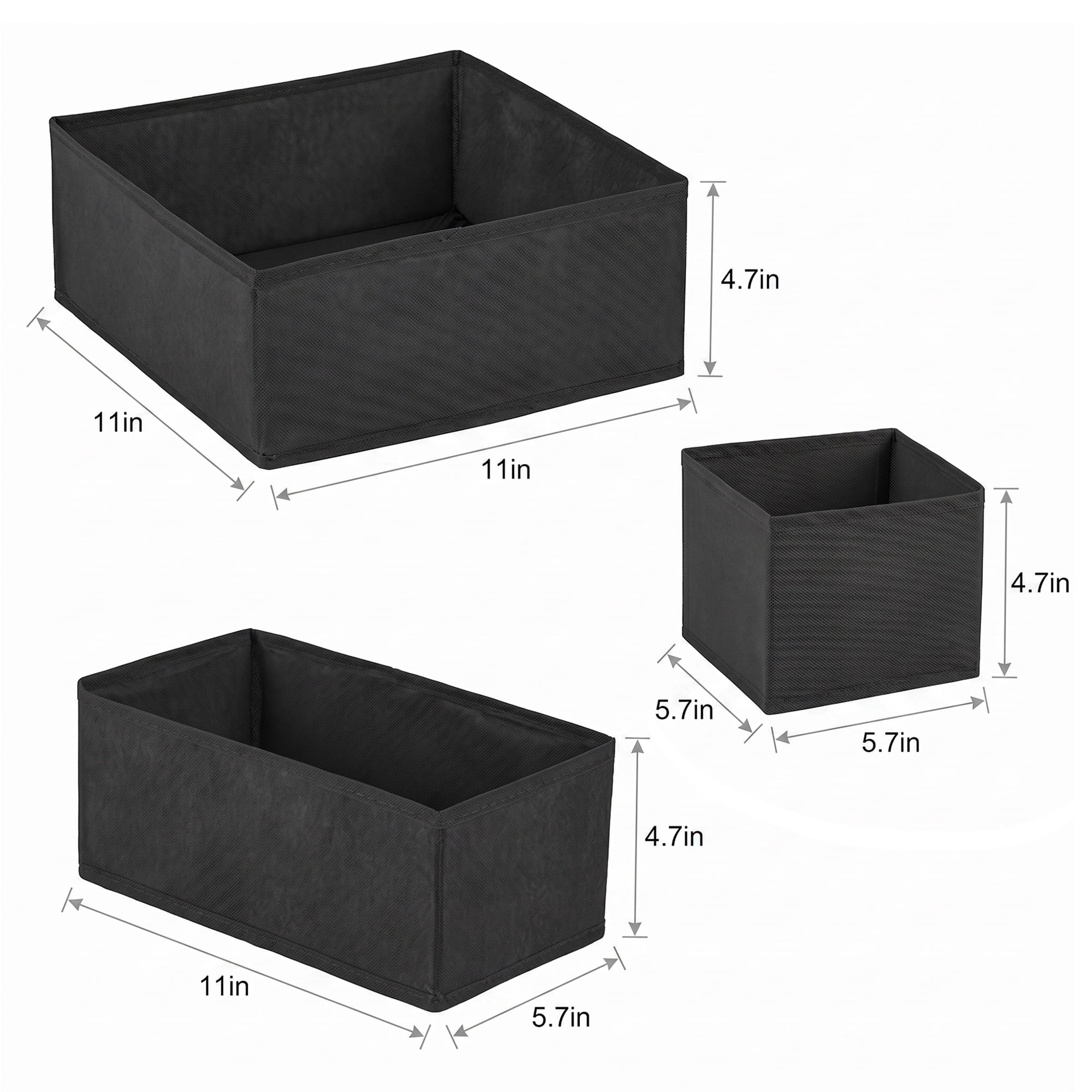 Unique Bargains Collapsible Storage Bin with Zipper for Shelves Closet Black 6PCS