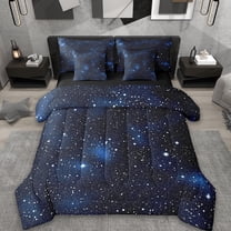 Erosebridal Glitter Stars Bed In A Bag Twin Size,Outer Space Galaxy Bed Set,Blue Black Cosmos Bedding Twin Size, Super Cozy Bedroom Decor,7 Pieces Reversible
