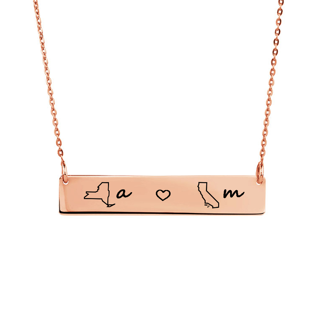 AsterOutdoor Stainless Steel Location Pendant Anavia Engravable Rose Gold Long Distance Bar Necklace