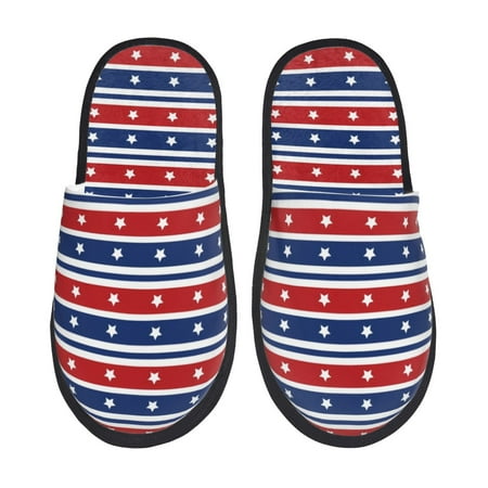 Balery Fourth Of July Slient Indoor Furry Fleece Comfort House Shoes Soft Non-Slip Home Shoes Cotton slippers House Slippers-- Medium