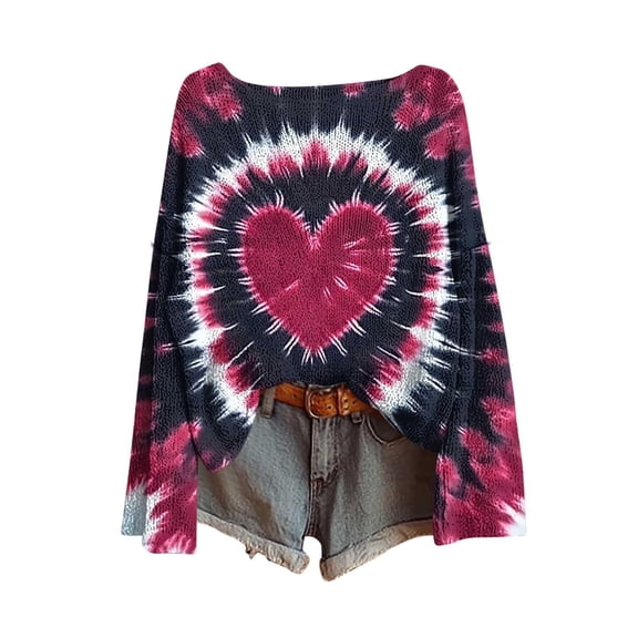 ChaoLingNeng Valentine Sweater for Women Trendy Crewneck Loose Fit Cute Heart Bow Knit Pullover Sweaters Dressy Casua Love Print Valentine Tops