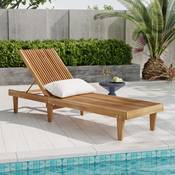 NADINE CHAISE LOUNGE: Adjustable Reclining Outdoor Chaise, Breathable Slatted Design, Teak Acacia Wood Lounge Chair, for Poolside Patio