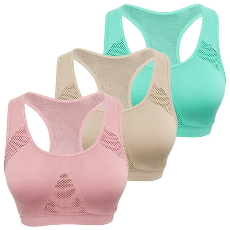 

Valcatch 3 Pack Women Sports Bra Mesh Breathable Workout Tops Wirefree Padded Yoga Bra