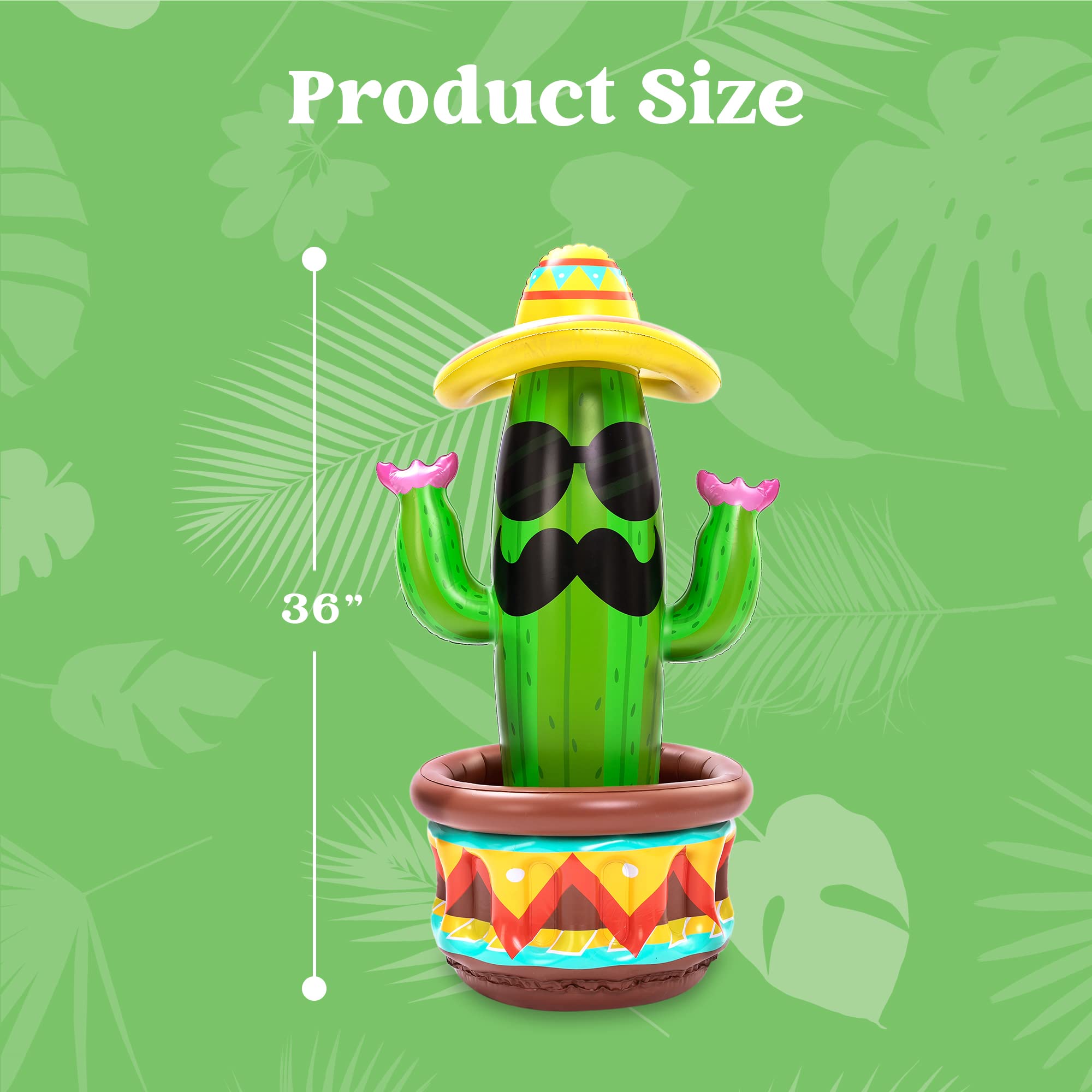 JOYIN 36" Inflatable Cactus Cooler with Sombrero Hat for Fiesta Pool Party Decoration