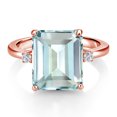 thumbnail image 3 of Gem Stone King 18K Rose Gold Plated Silver 12X10MM Sky Blue Simulated Aquamarine and 2MM White Lab Grown Diamond 3 Stone Engagement Ring for Women | 5.49 Cttw | Gemstone March Birthstone | Size 7, 3 of 6