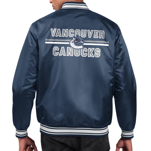 Men's Starter  Navy Vancouver Canucks Printed Team Logo Satin Varsity Full-Snap Jacket