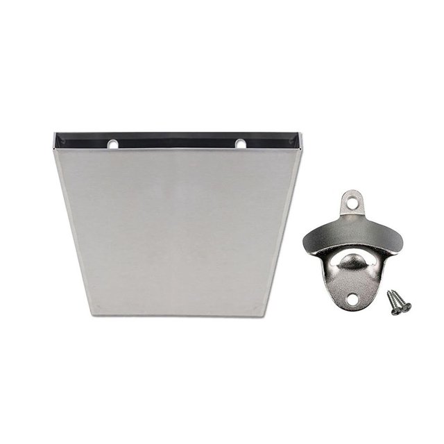 Matsuzay Caja para tapas de botellas, Catcher Caja duradera montada en la pared de acero inoxidable con abridor Estable conveniente para ahorrar espacio Almacenamiento y organización del hogar plata Matsuzay HA028389-01