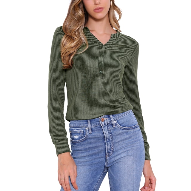 Blusas de líneas onduladas para mujeres, cuello con muescas, botón hacia abajo, mangas largas, talla M