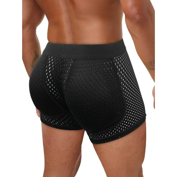ANYFIT WEAR Mens Padded Butt Lifter Boxer Briefs Breathable Mesh Underwear Hip Enhancer Underpants