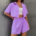 thumbnail image 1 of Revers Chemise + Short Top corto para mujer + Pantalones cortos 2 piezas Camisa de verano + Pantalones cortos sueltos Conjunto a juego (Púrpura S) Cgtredaw Para estrenar, 1 of 1