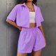 thumbnail image 1 of Revers Chemise + Short Top corto para mujer + Pantalones cortos 2 piezas Camisa de verano + Pantalones cortos sueltos Conjunto a juego (Púrpura L) Cgtredaw Para estrenar, 1 of 1