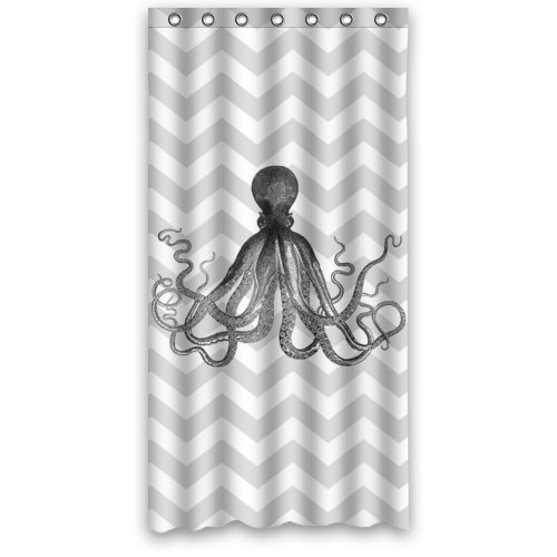 EREHome Octopus Art in Gray and White Chevron Shower Curtain Polyester