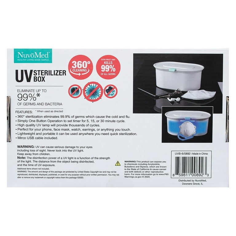 NuvoMed Portable UV Sterilizer Light Box, Kills 99.9% Germs, Ideal