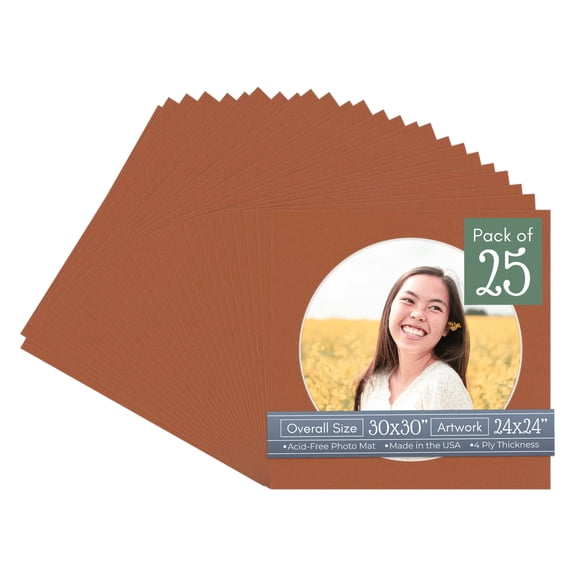 Terra-cotta Red Picture Frame Mat for 30x30 Frames - Circle Opening for 24x24 Photos - 25 Mats