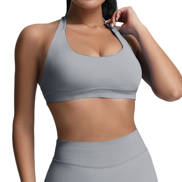 Women Workout Bras Medium Low Support Sports Bras Seamless Open Back Gym Padded Yoga Crop Top