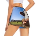 thumbnail image 4 of Picia Blue Sky Meadow Cute Cow Pattern Women's 2 in 1 Athletic Running Shorts High Waisted Workout Casual Gym Sweat Shorts with Comfy Liner Zipper Pockets-Large, 4 of 9