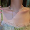 thumbnail image 3 of Double Layer Faux Pearls Choker Necklace Adjustable Fine Workmanship Elegant Valley Flower Decor, 3 of 4