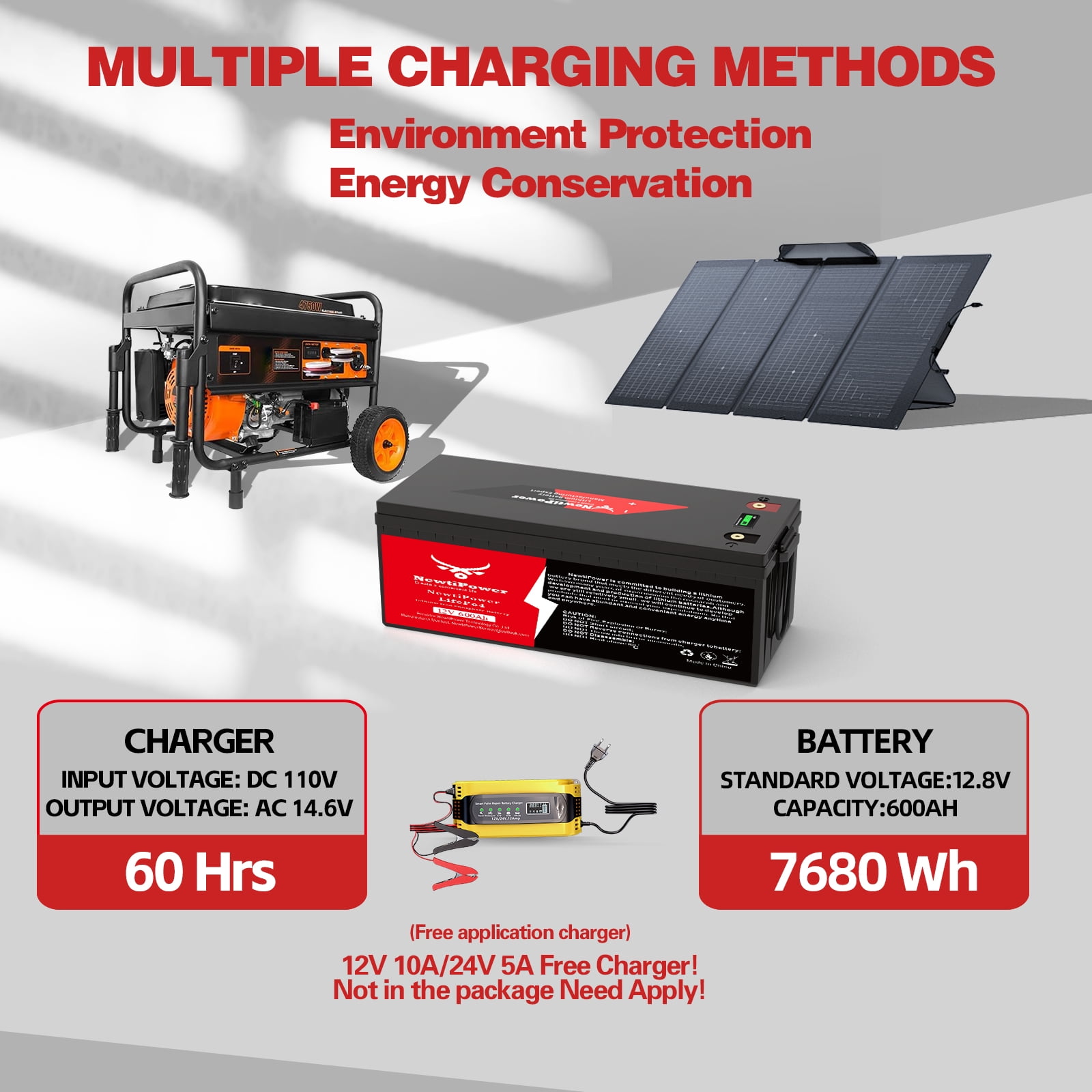 NewtiPower 12V 600Ah LiFePO4 Lithium Battery,250A BMS,10000+ Cycle for RV and Power Storage