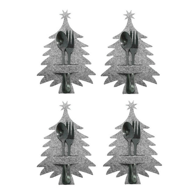WIFKLSIIPG Christmas Silverware Bag | 4 Pieces/Set Christmas Tree Non Woven Kitchen Utensil Rack Christmas Thanksgiving New Year Kitchen Cutlery Rack(Grey)