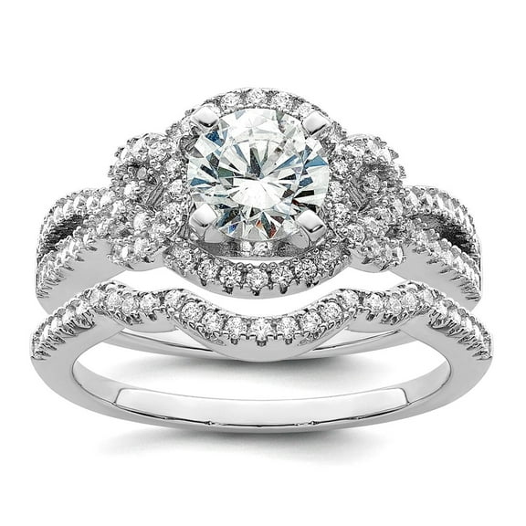 925 Sterling Silver Rhodium Plated 2 Piece Cubic Zirconia Bridal Ring Set Size 7 Ring for Women