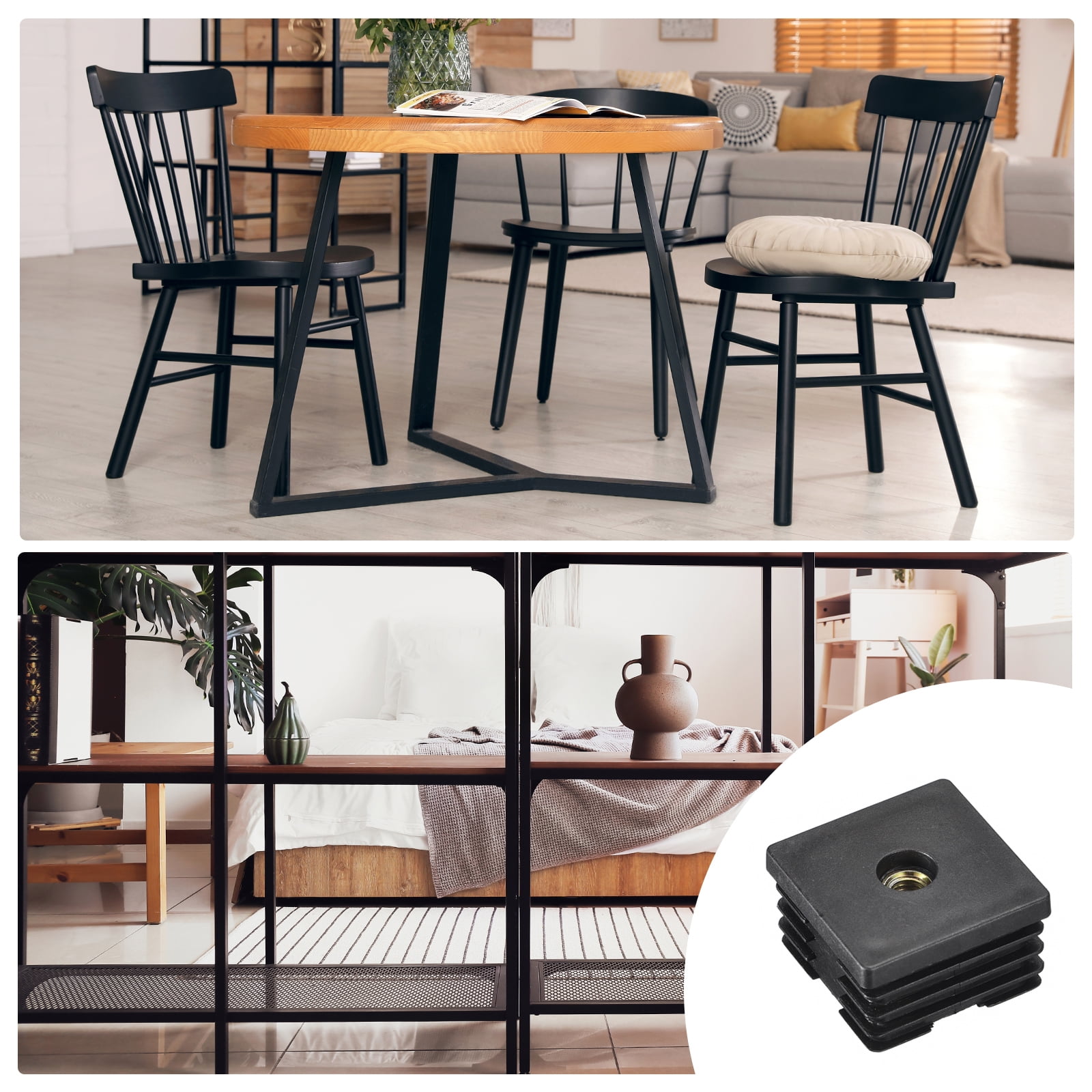 ZHUUO 4PCS Square Caster Sleeves – Black PP Plastic Socket Inserts For 23x23mm Square Tube Orifices, Furniture & Office Chairs