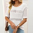 thumbnail image 6 of Women's Floral Crochet Short Sleeve Top with Round Neck Hollow Out Design Breezy Knit Blouse for Beach Vacation, 6 of 8