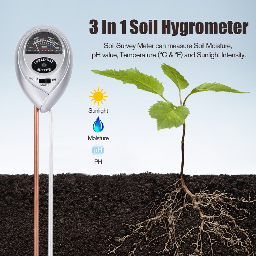 New Arrival 3 In 1 Soil Hygrometer Soil Thermometer Ph Meter Moisture