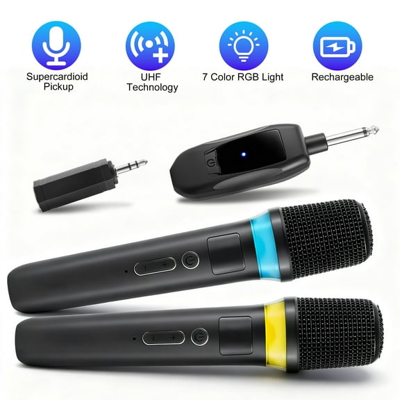 Imountek 2.4G UHF Wireless Microphones Metal Handheld Dynamic Mics with 164FT Range RGB Light for Karaoke Party Speech Outdoor Events