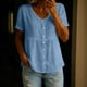 thumbnail image 1 of Craaazy Women's Casual V Neck Blouse, Solid Color Short Sleeve Button Down Shirt, Loose Fit Comfy Breathable Cotton Linen Tops for Daily Wear Gifts, 1 of 6