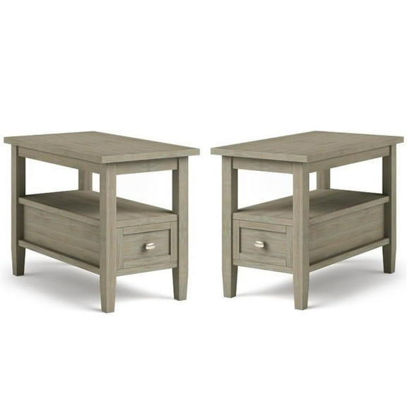 Home Square 2-Piece Wood 14" Rectangle Narrow Side Table Set in Gray