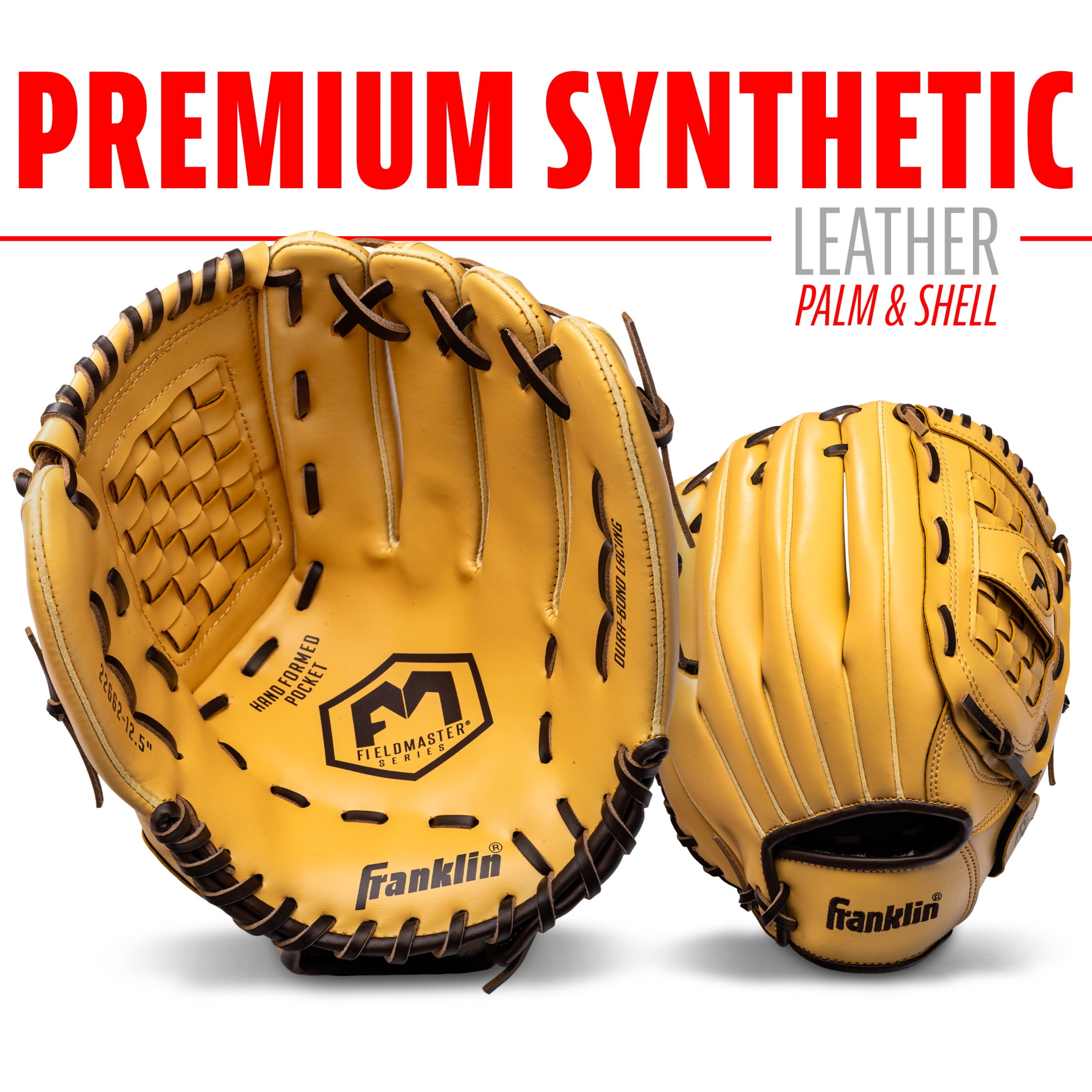 Franklin Sports Field Master Baseball + Softball Glove, 12.5 in, Camel Brown, Right Hand Throw
