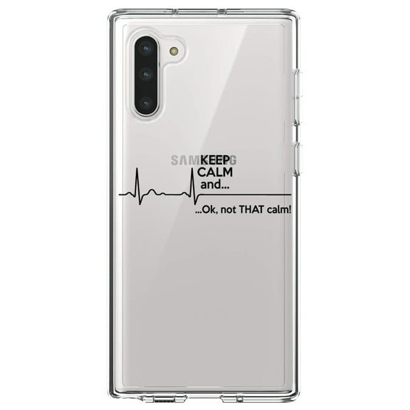 DistinctInk Clear Shockproof Hybrid Case for Samsung Galaxy Note 10 (6.3" Screen) - TPU Bumper Acrylic Back Tempered Glass Screen Protector - Keep Calm and…. Flatline