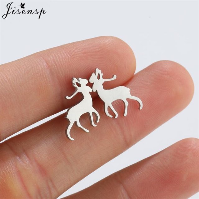 Pendientes de acero inoxidable con cuernos de ciervo para mujer, joyería navideña, copo de nieve, pan de jengibre, Piercing, regalos