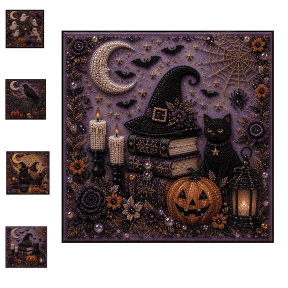 Halloween Ghost Pearl Art DIY Kit,Dark Cottagecore Diamond Painting Kit, Halloween Decor, Halloween Decorations, Summerween Decor, 4 Theme Gothic Bead Painting Craft Kit-B