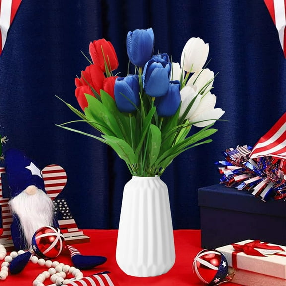 XIAOLE 6 Pcs Patriotic Artificial Flowers Memorial Tulips Bouquet, Fake Flowers Red White And Blue Flowers For 4th Of July Memorial Day Independence Day Veterans Home Decoration