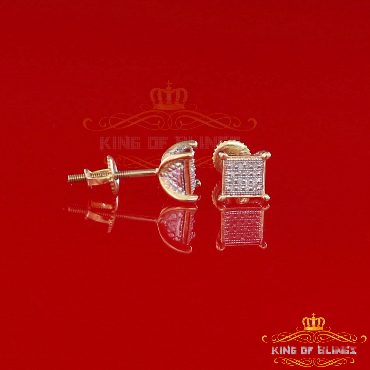 King of Bling's 10K Real Yellow Gold with 0.10CT Real Diamond Men's/Women's stud Square Earrings