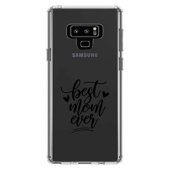 DistinctInk Clear Shockproof Hybrid Case for Samsung Galaxy Note 9 - TPU Bumper Acrylic Back Tempered Glass Screen Protector - Best Mom Ever - Hearts