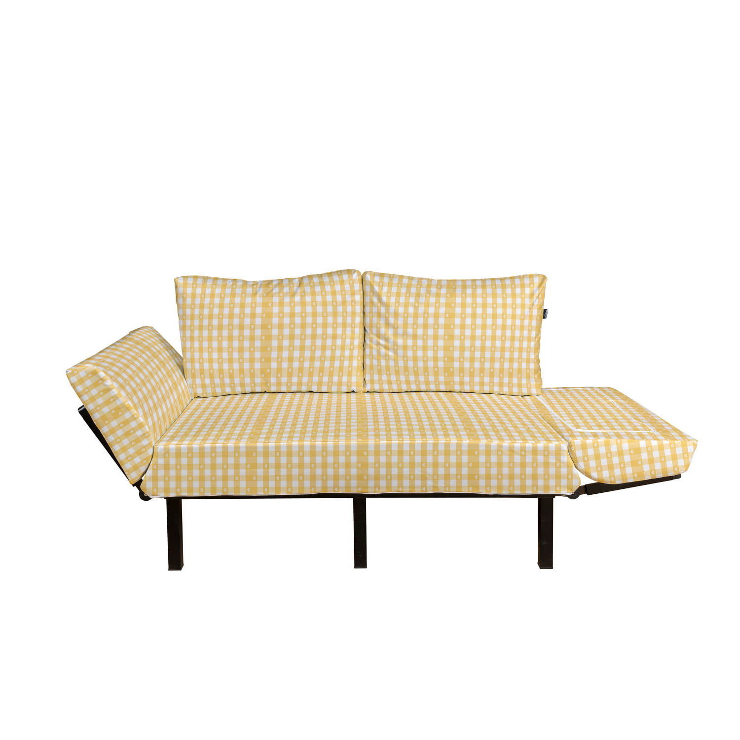 Gingham Pattern with Bicolor Checkered Squares with Heart Shaped Motifs Loveseat Daybed with Metal Frame Upholstered Sofa for Living Dorm Ambesonne Vintage Futon Couch Mustard and White