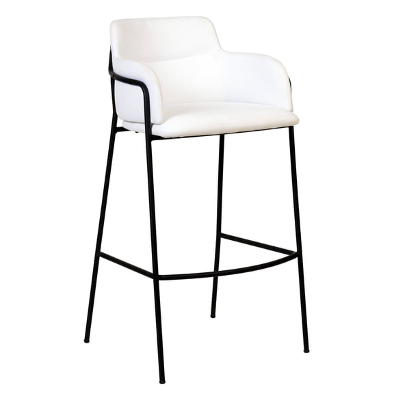 LeisureMod 40" Bar Stool Upholstered in Polyester Pub Chair with Powder-Coated Stainless Steel Base with Armrest and Footrest for Dining Room, Kitchen, Bar, Restaurant Axis Collection in White