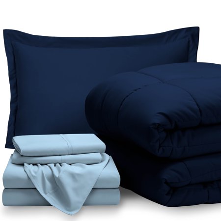 5 Piece Bed In A Bag Twin Xl Comforter Set Dark Blue Sheet